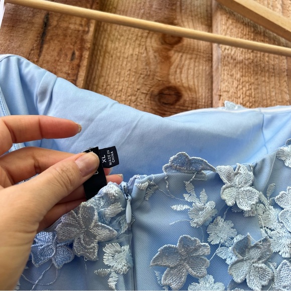 Light Powder Blue 3D Floral Embroidered Strapless Maxi Dress 🌿 - Picture 6 of 10